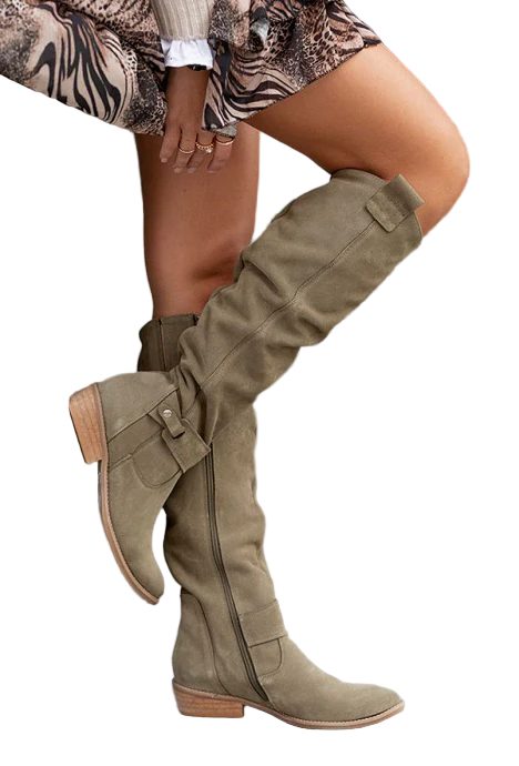 Botas femininas de camurça preta slouchy com salto baixo, perfeitas para o dia a dia e outono inverno.