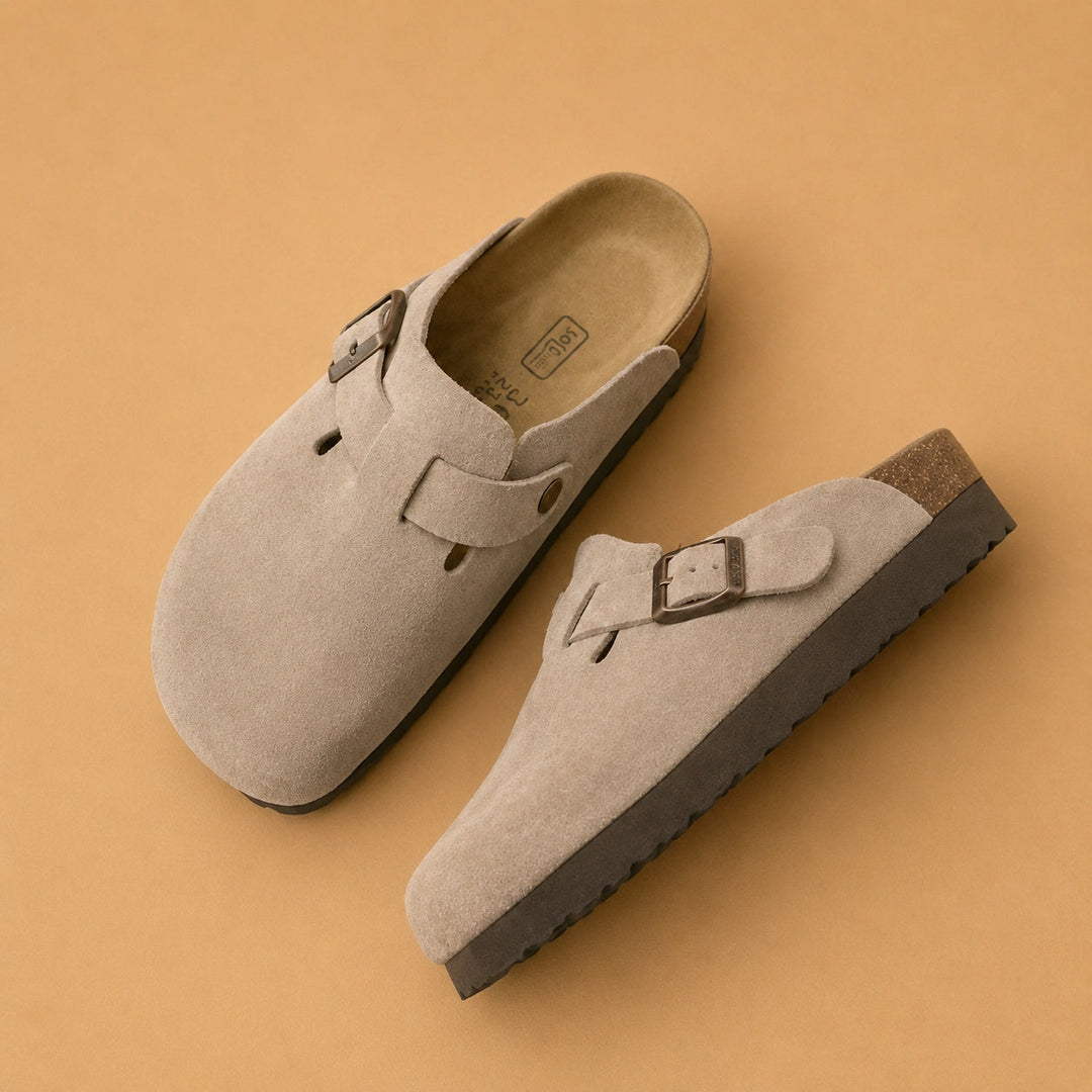 Calçado masculino de camurça, tamancos casuais para moda verão, proporcionando conforto e estilo.