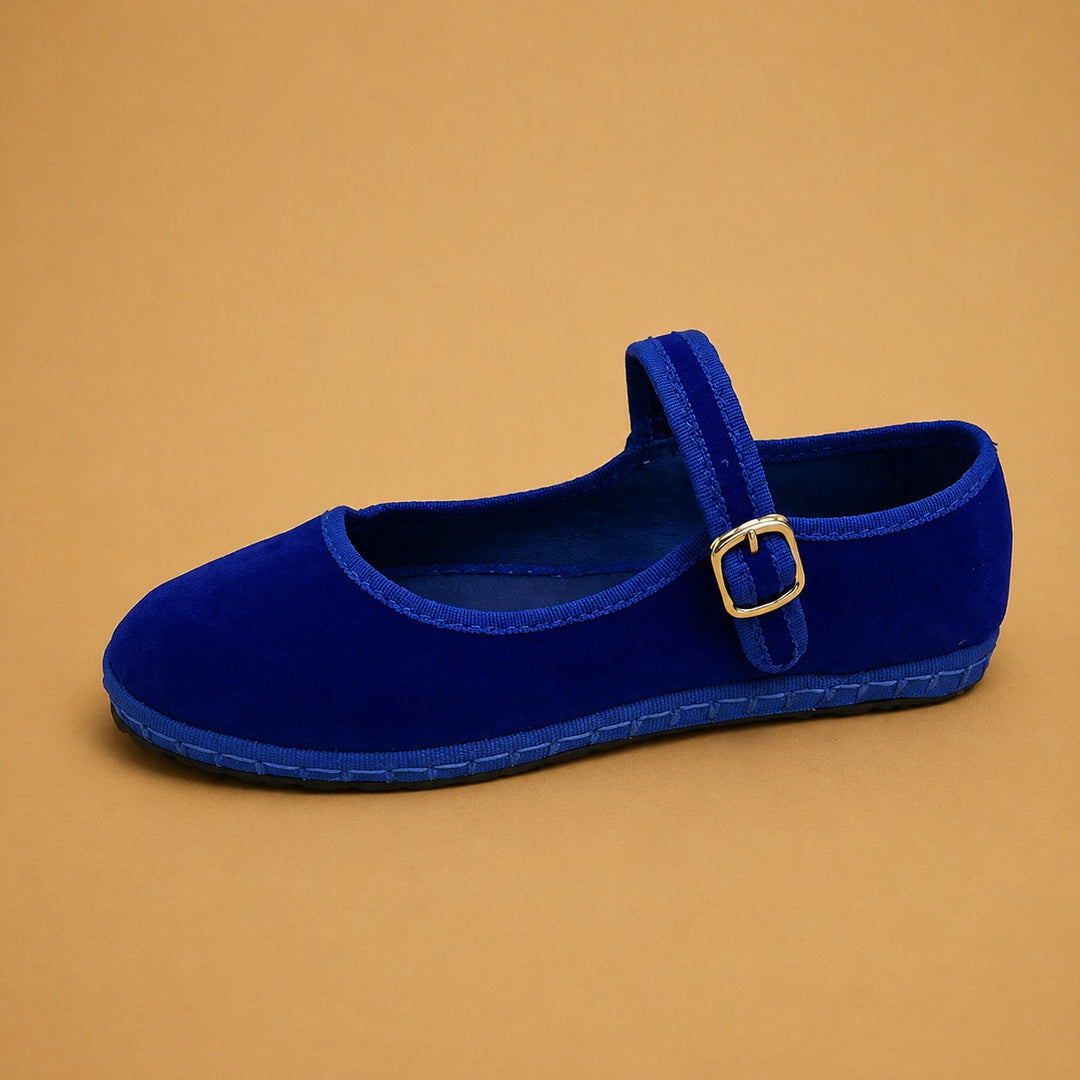 Bailarinas de veludo suave com design Mary Jane e correia, sapatos femininos de moda, conforto e estilo.