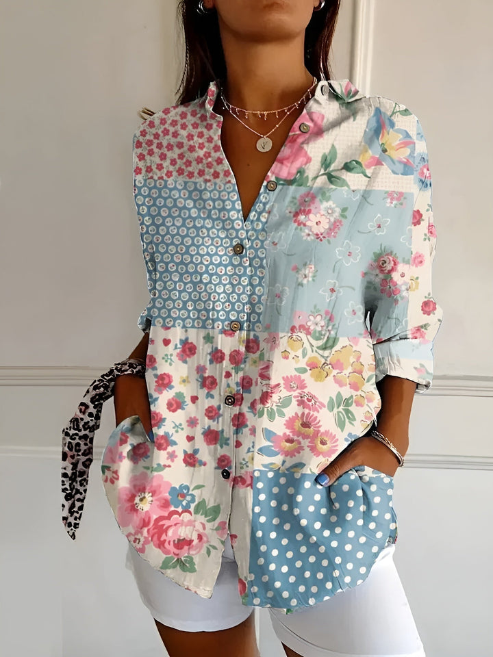 Camisa feminina floral relaxada, ideal para conforto e estilo casual no verão.