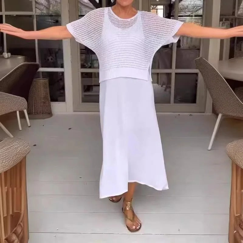 Roupa feminina de duas peças, um conjunto chique e confortável. Perfeito para estilo casual ou elegante.