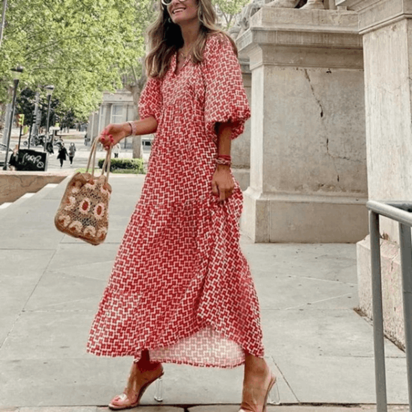 Vestido casual feminino, estampa floral para o verão, look elegante e fresco para todas as idades.