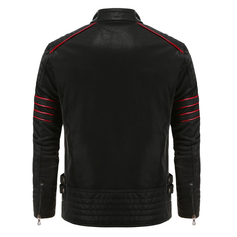 Casaco biker masculino com forro peluche, quente e confortável, perfeito para estilo urbano no inverno.
