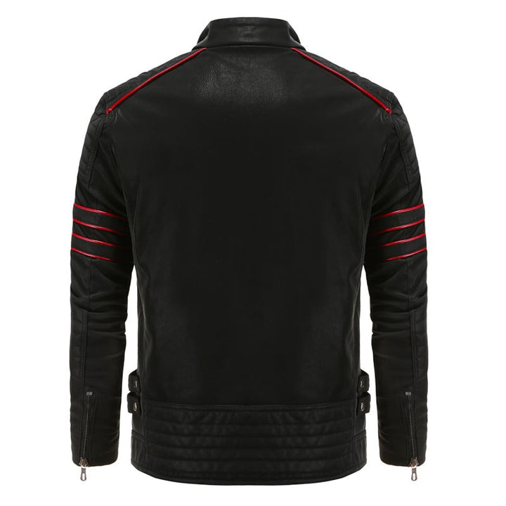 Casaco biker masculino com forro peluche, quente e confortável, perfeito para estilo urbano no inverno.