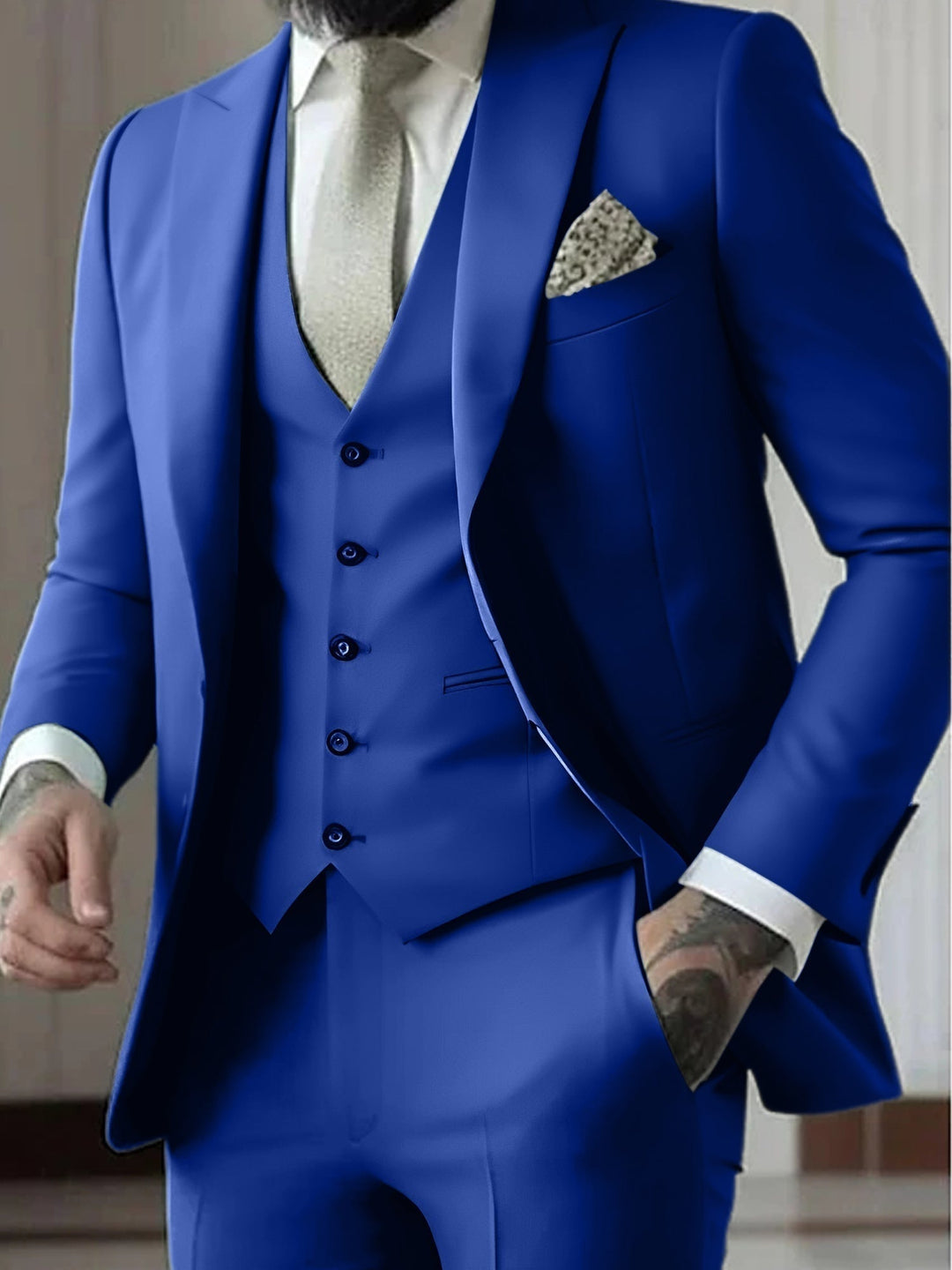 Smoking 3 peças para homem, corte slim fit, fato formal em poliéster, confortável e sofisticado.