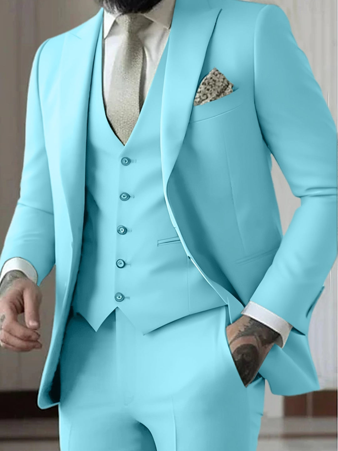 Fato casamento masculino slim fit, 3 peças, estilo smoking, para um visual distinto e elegante.
