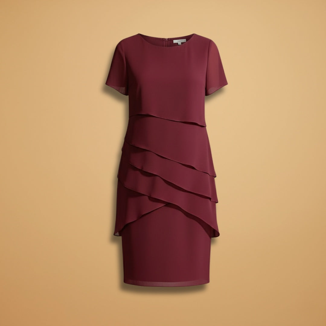 Vestido Midi de Festa feminino, elegante, manga curta, perfeito para ocasiões especiais. Sofisticado e moderno.