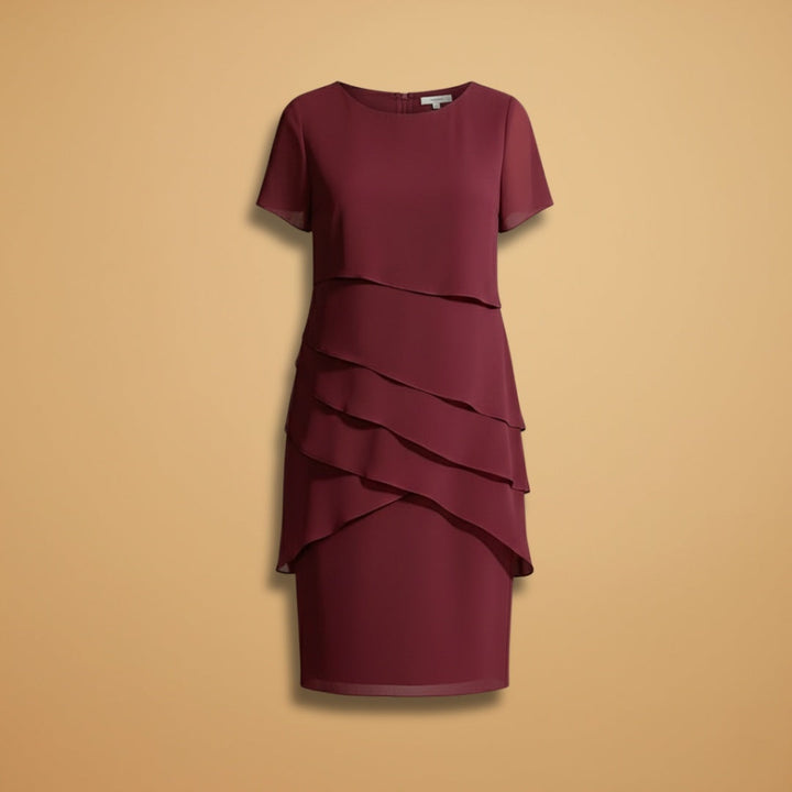 Vestido Midi de Festa feminino, elegante, manga curta, perfeito para ocasiões especiais. Sofisticado e moderno.