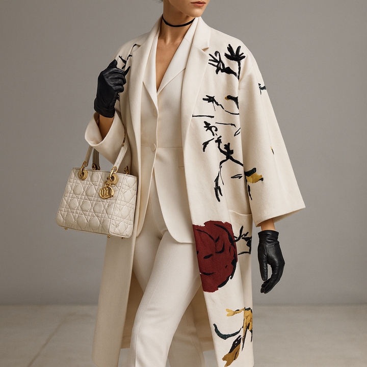 Casaco feminino estampado e longo, estilo oversized, confortável e ideal para moda outono/inverno.