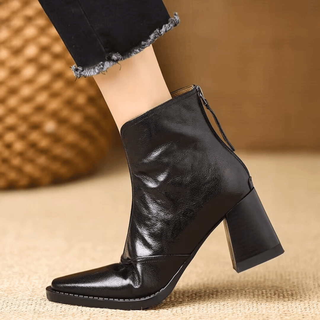 Botins femininos de tacão médio, design moderno e confortável. Calçado elegante para o outono.