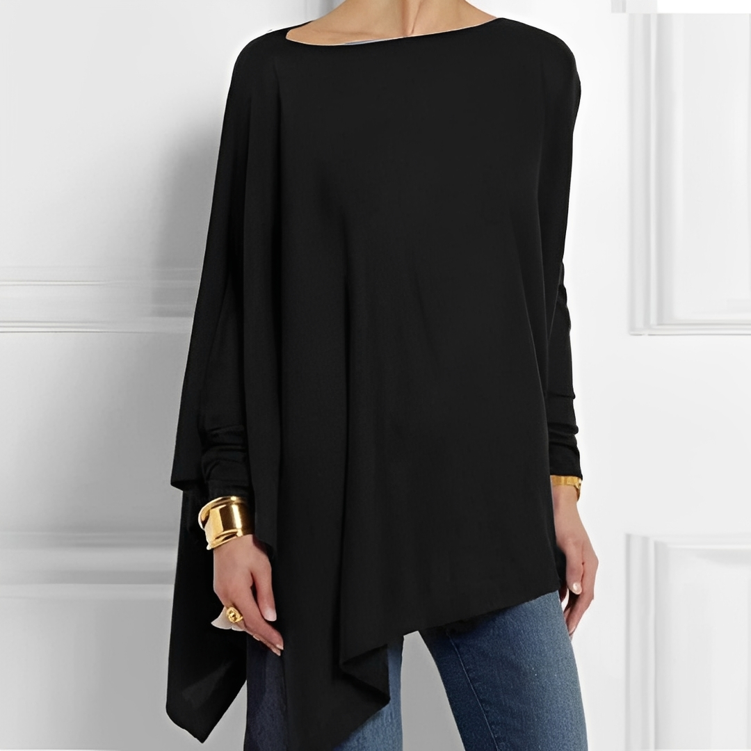 Blusa feminina folgada de manga comprida para conforto e estilo. Roupa casual elegante, perfeita para outono/inverno.