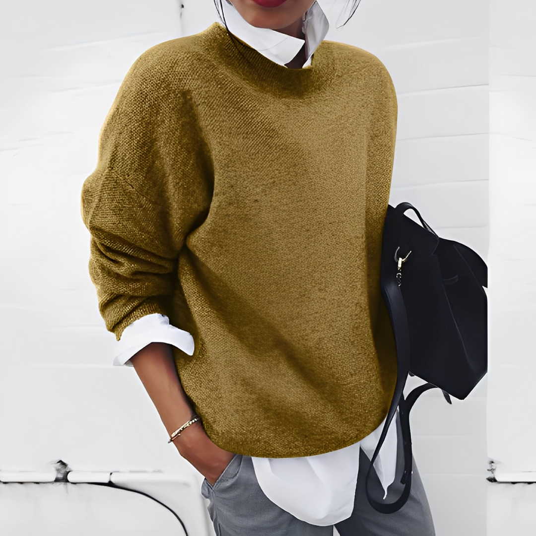 Pulôver feminino de malha macia para conforto. Blusa de frio versátil para lazer e trabalho, seguindo a moda inverno.