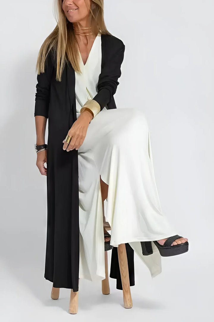 Vestido longo feminino com cardigan para primavera verão. Unindo conforto e estilo elegante. Moda feminina.