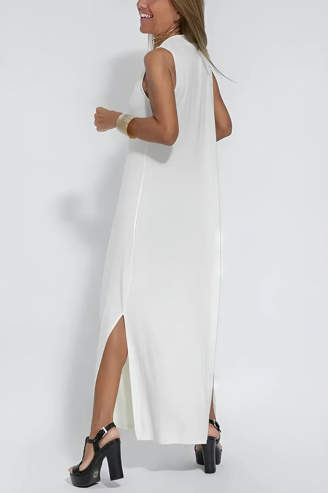Vestido longo e cardigan combinando, feminino. Decote V, lavável e confortável para o verão.