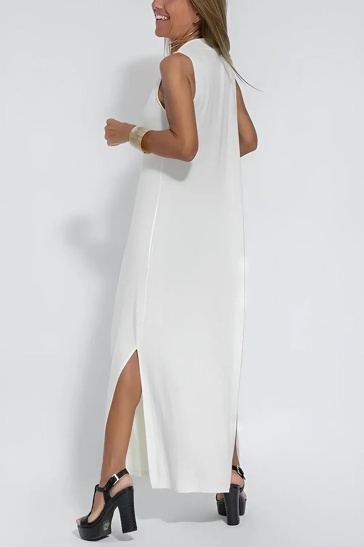 Vestido longo e cardigan combinando, feminino. Decote V, lavável e confortável para o verão.