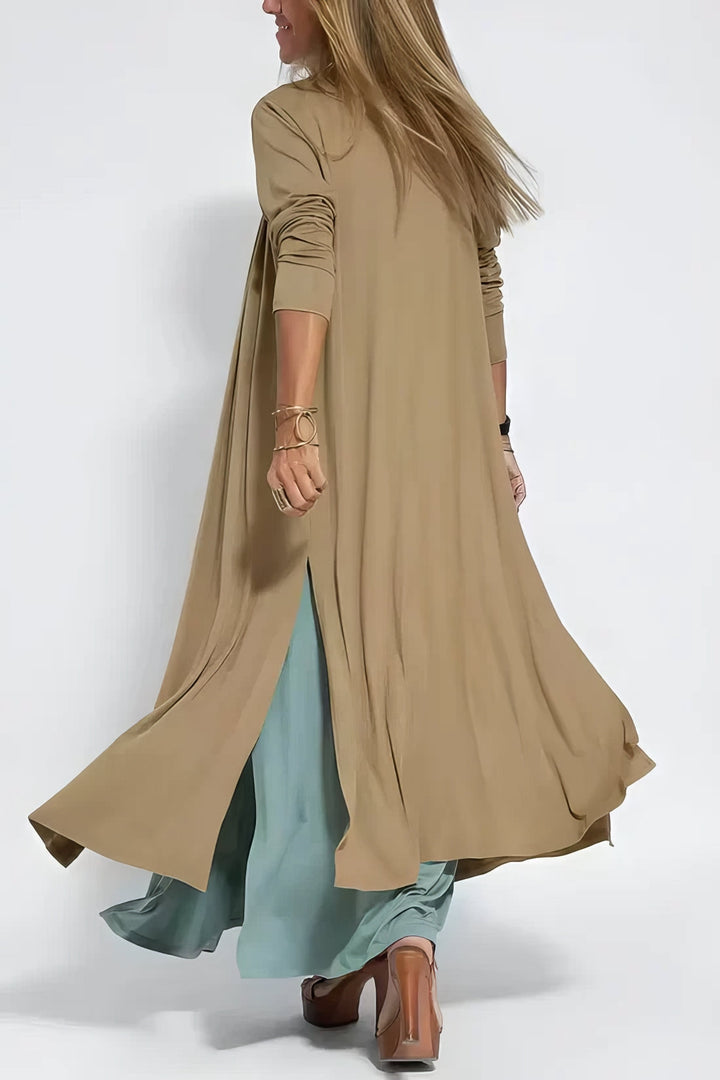 Moda verão: Vestido longo feminino com cardigan, decote V. Conforto e versatilidade garantidos.